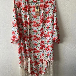 🆕Lightweight Floral Fringe-Trim Kimono M🆕